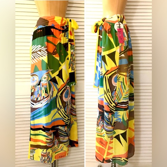 🆕 Neon Macy’s Impulse Skirt Womens size 12 Yellow Owl Print Maxi Bright Festive - Picture 5 of 12